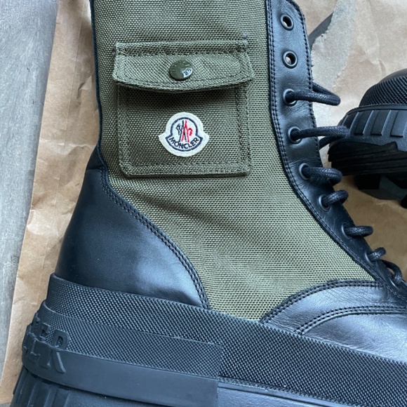 Moncler 10US/43 Military Green Konture Leather Cordura Combat Pocket Ankle Boots - Picture 1 of 11